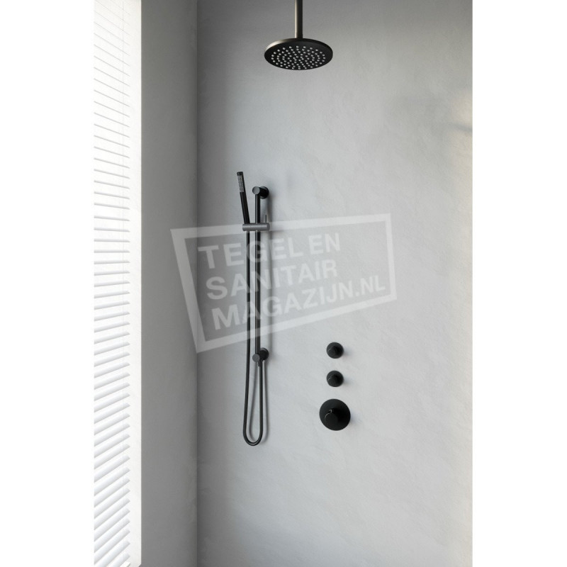 Thermostatisch Inbouwdoucheset Brauer Black 20cm Hoofddouche Plafondarm Staafhanddouche op Glijstang