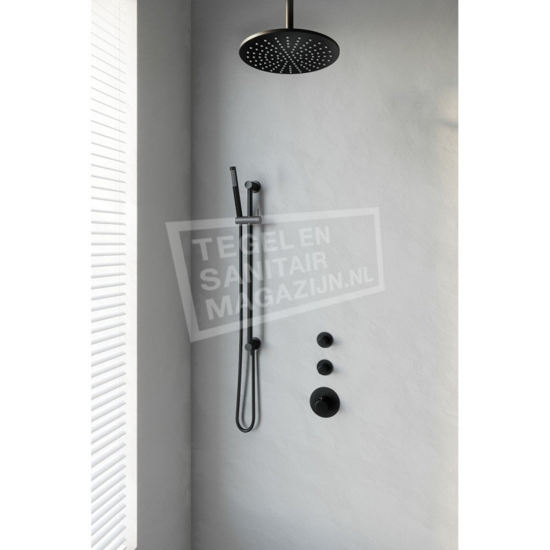 Thermostatisch Inbouwdoucheset Brauer Black 30cm Hoofddouche Plafondarm Staafhanddouche op Glijstang