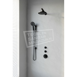 Brauer Black thermostatische inbouwdoucheset 20cm hoofddouche wandarm 3 standen handdouche op glijstang mat zwart