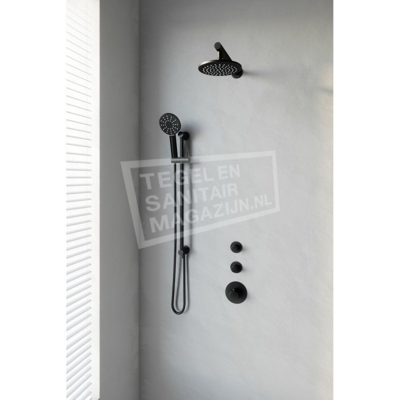 Thermostatisch Inbouwdoucheset Brauer Black 20cm Hoofddouche Wandarm 3 Standen Handdouche op Glijsta