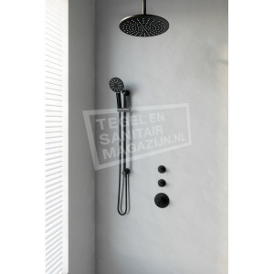 Brauer Black thermostatische inbouwdoucheset 30cm hoofddouche plafondarm 3 standen handdouche op glijstang mat zwart