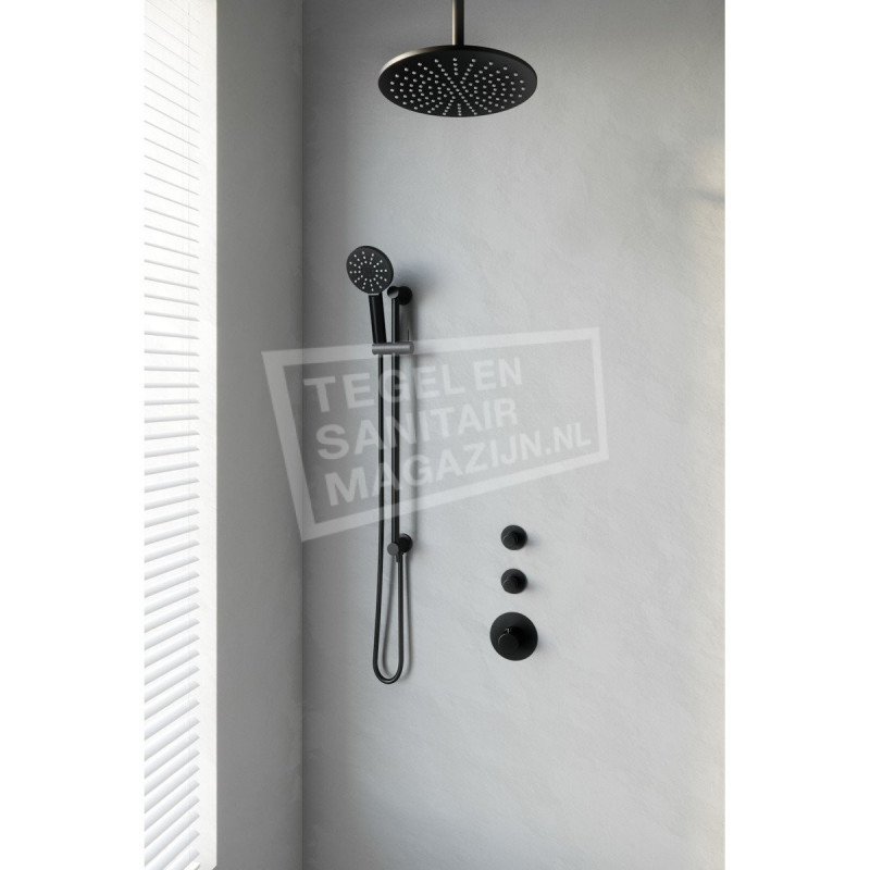 Thermostatisch Inbouwdoucheset Brauer Black 30cm Hoofddouche Plafondarm 3 Standen Handdouche op Glij