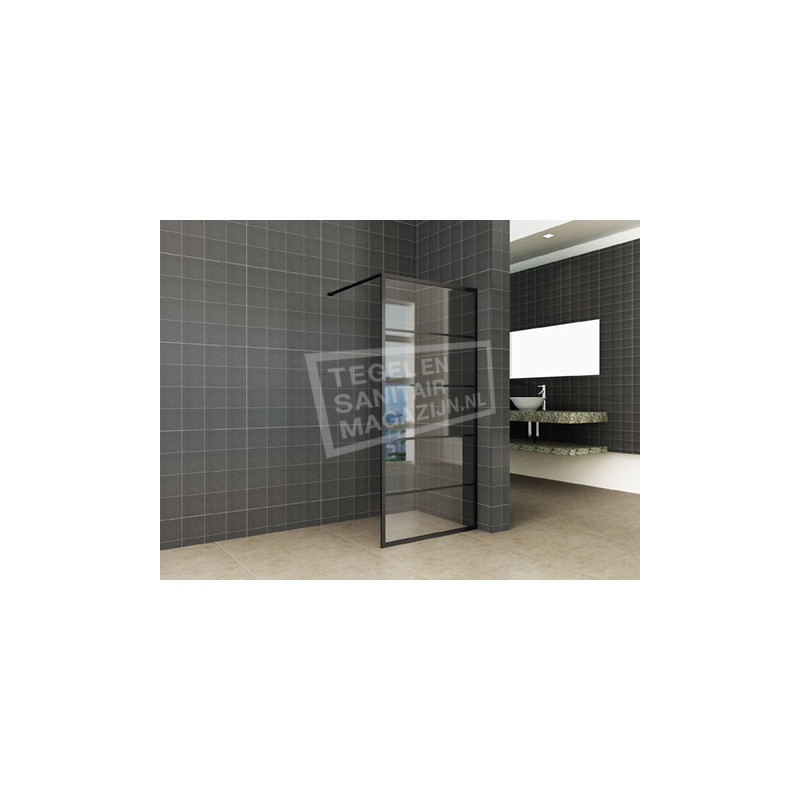 Inloopdouche Horizon 80x200cm Antikalk Helder glas Mat Zwart Raster 8 mm Veiligheidsglas NANO Coating