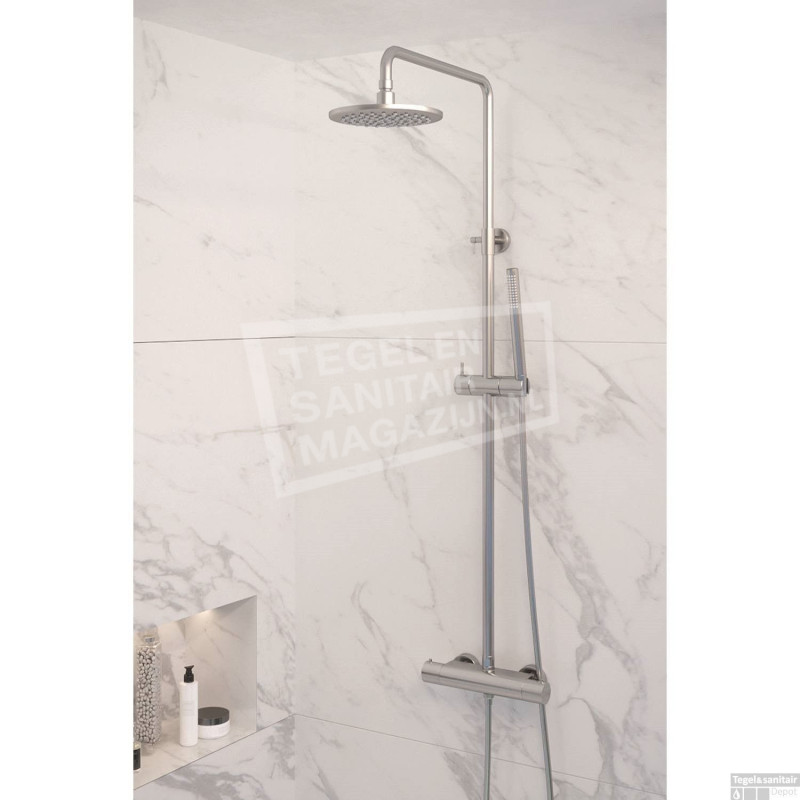 Regendouche Brauer Brushed Showerpipe Met Thermostaat 20cm Geborsteld Nikkel