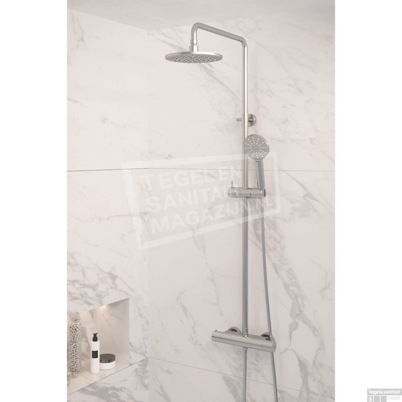 Regendouche Brauer Brushed Showerpipe Met Thermostaat 20cm 3 Standen Geborsteld Nikkel