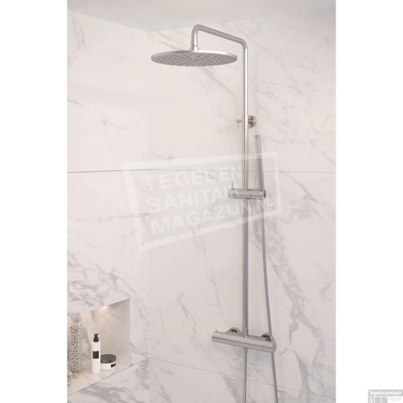 Regendouche Brauer Brushed Showerpipe met Thermostaat 30cm Geborsteld Nikkel