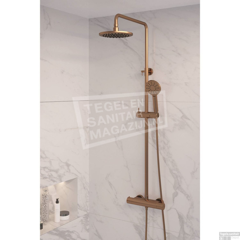 Regendouche Brauer Copper Showerpipe Met Thermostaat 20cm 3 Standen Koper