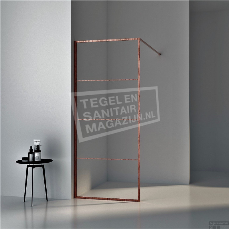 BWS Inloopdouche Frame 90x200 cm 8mm NANO Glas Geborsteld Koper