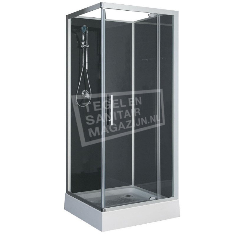 Douchecabine Wiesbaden Domino Draaideur 90x90x210cm 5mm Veiligheidsglas Zwart Hoekinstap