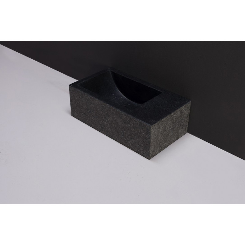 Forzalaqua Venetia XS Fontein Rechthoek Basalt Gebrand 29x16x10 cm 1 kraangat Rechts