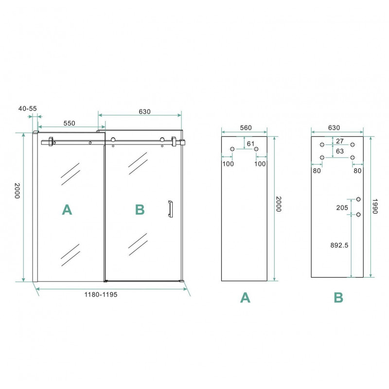 Nisdeur Wiesbaden Schuifbaar 2-Delig 120x200 cm 8 mm Nano Coating Mat Zwart