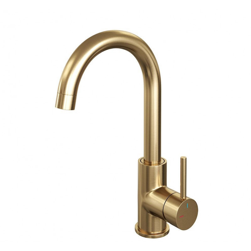 Wastafelmengkraan Brauer Gold Edition Opbouw Hoog met Coldstart Ronde Uitloop Staafhendel Geborsteld