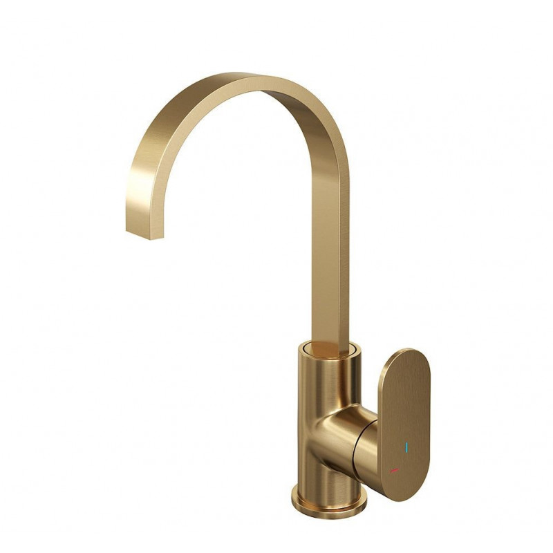 Wastafelmengkraan Brauer Gold Edition Opbouw Hoog met Coldstart Platte Uitloop Dunne Brede Hendel Ge