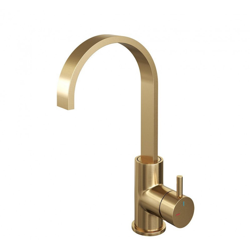 Wastafelmengkraan Brauer Gold Edition Opbouw Hoog met Coldstart Platte Uitloop Korte Staafhendel Geb