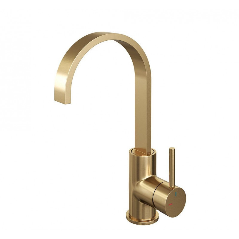 Wastafelmengkraan Brauer Gold Edition Opbouw Hoog met Coldstart Platte Uitloop Staafhendel Geborstel