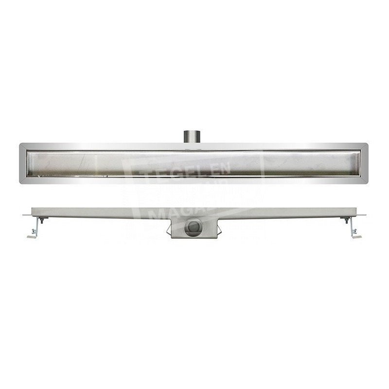 Wiesbaden Valencia RVS douchegoot 80 cm met flens en RVS tegelrooster Wiesbaden Valencia RVS douchegoot 80 cm met flens en RVS tegelrooster