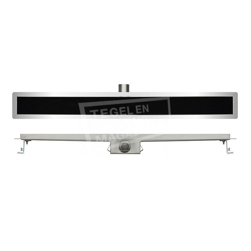 Wiesbaden Bilboa RVS douchegoot 70 cm met flens en zwart glasrooster Wiesbaden Bilboa RVS douchegoot 70 cm met flens en zwart glasrooster