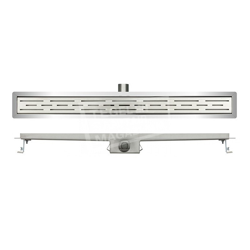 Wiesbaden Standard RVS douchegoot 70 cm met flens en standaardrooster met sleuvenpatroon Wiesbaden Standard RVS douchegoot 70 cm met flens en standaardrooster met sleuvenpatroon