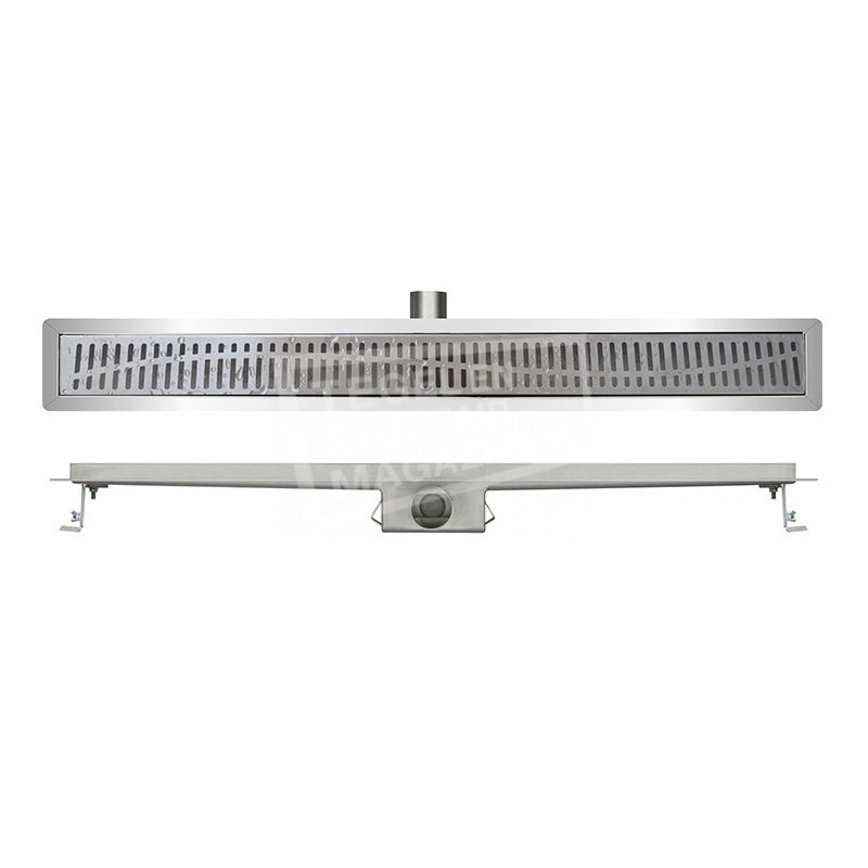 Wiesbaden Palma RVS douchegoot 70 cm met flens en designrooster met sleuven in golfpatroon Wiesbaden Palma RVS douchegoot 70 cm met flens en designrooster met sleuven in golfpatroon
