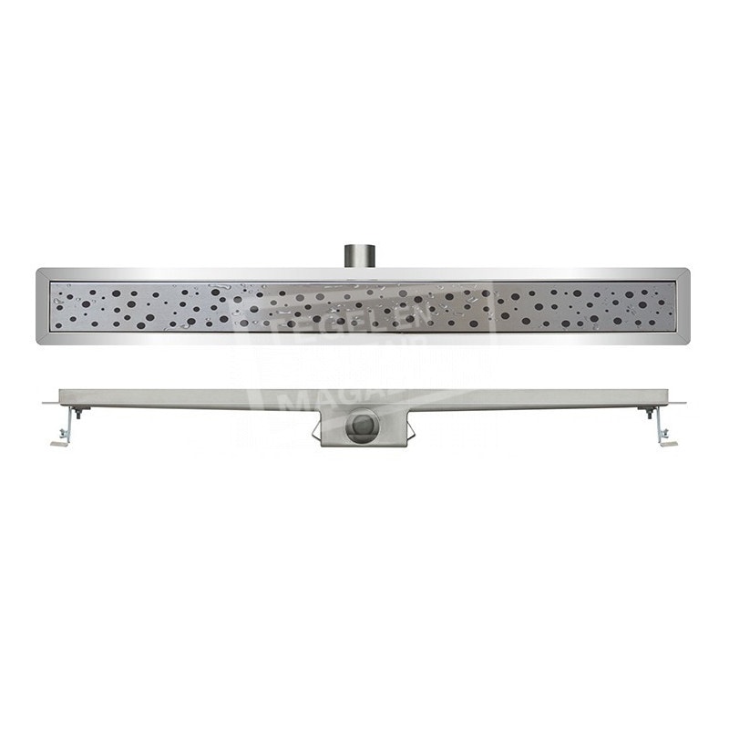 Wiesbaden Malaga RVS douchegoot 50 cm met flens en designrooster met ronde gaatjespatroon Wiesbaden Malaga RVS douchegoot 50 cm met flens en designrooster met ronde gaatjespatroon