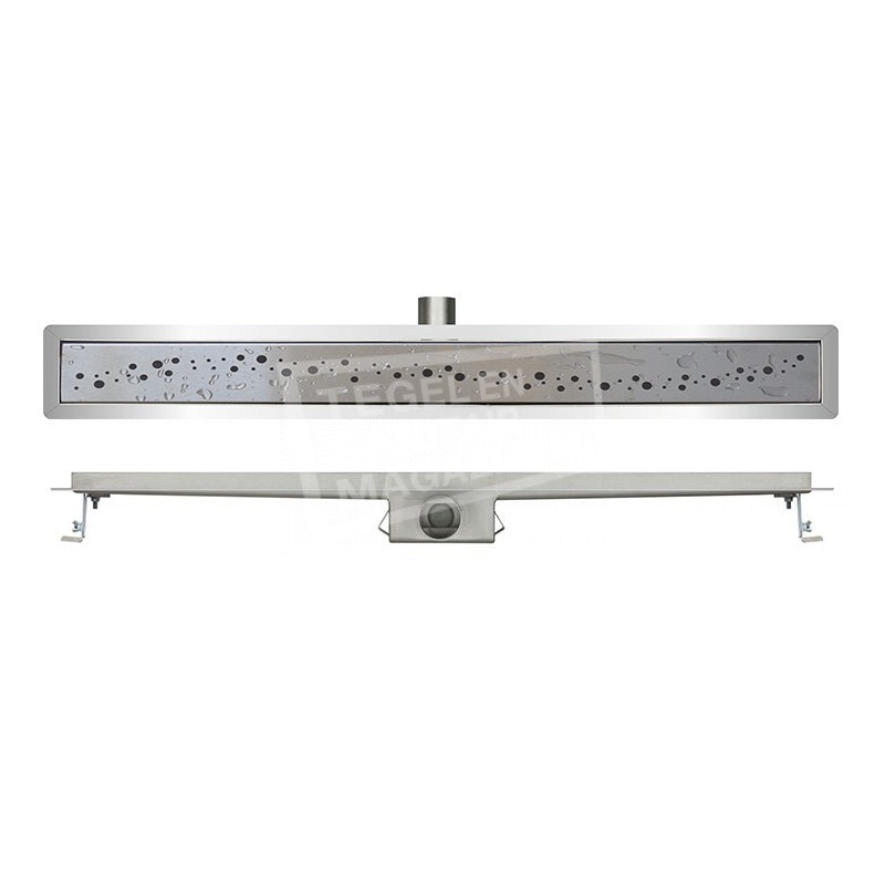 Wiesbaden Zaragoza RVS douchegoot 100 cm met flens en designrooster met ronde gaatjes in golfpatroon Wiesbaden Zaragoza RVS douchegoot 100 cm met flens en designrooster met ronde gaatjes in golfpatroon